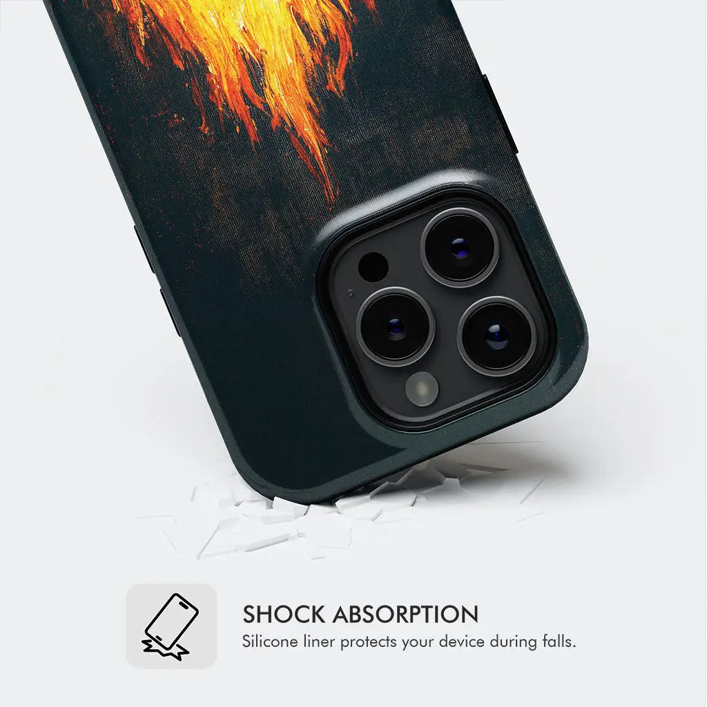 Inspiring Christian phone case depicting Shadrach, Meshach, Abednego surrounded by flames.