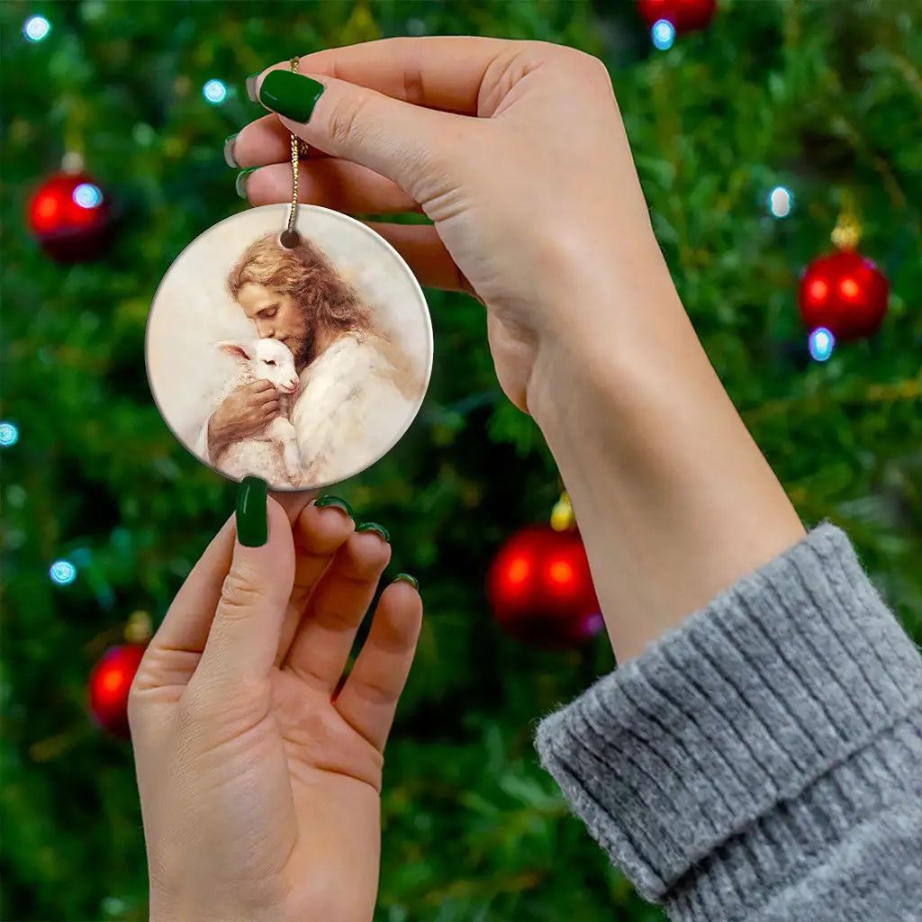 Beautiful Christian home decor piece portraying the Good Shepherd watching over His flock.