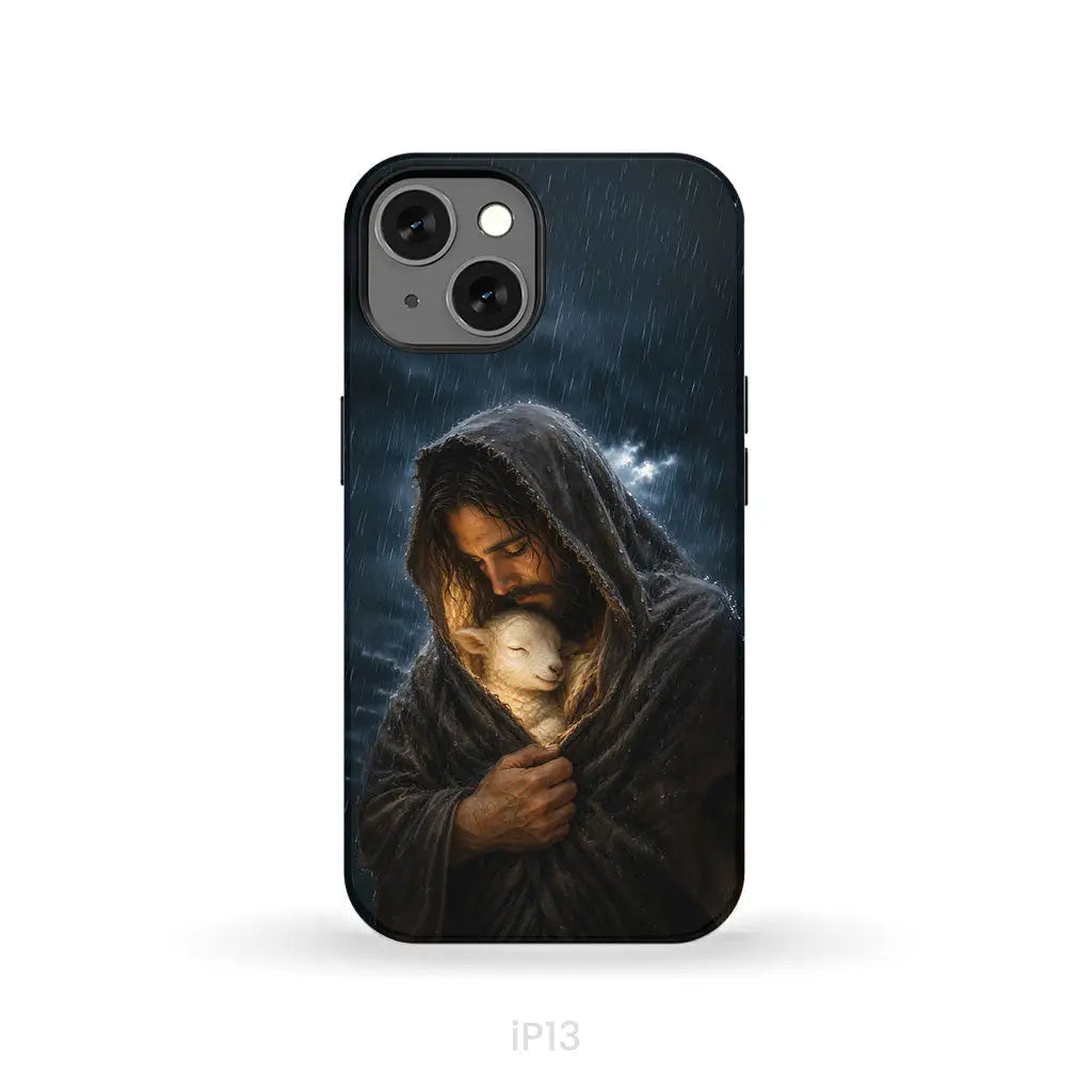 The Good Shepherd Shelters His Lamb In The Rain – Luke 15 – Christian Phone Case iPhone 13 / Tough Case