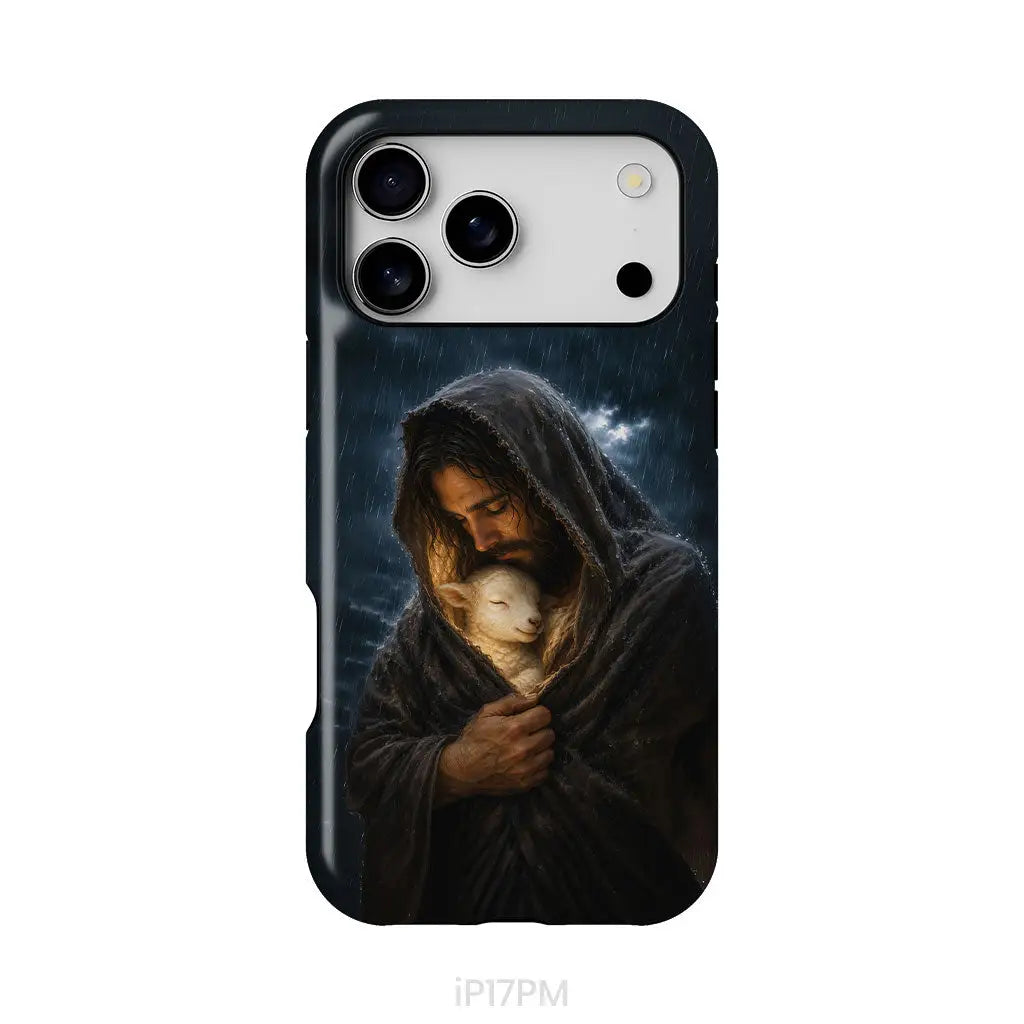 The Good Shepherd Shelters His Lamb In The Rain – Luke 15 – Christian Phone Case iPhone 17 Pro Max / Tough Case