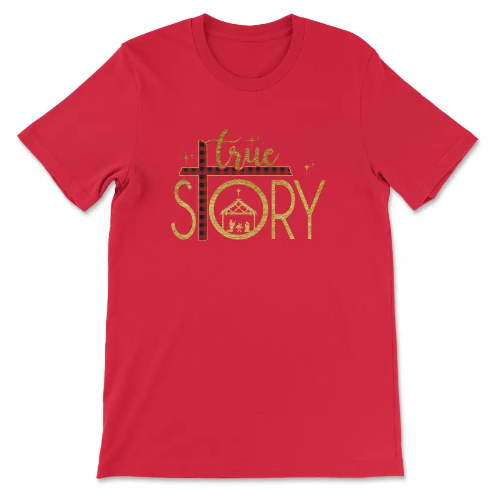 True Story cross buffalo plaid Christmas Christian t-shirt Red / S