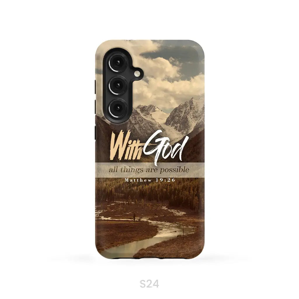 With God all things are possible Matthew 19:26 Bible verse phone case Samsung Galaxy S24 / Tough Case