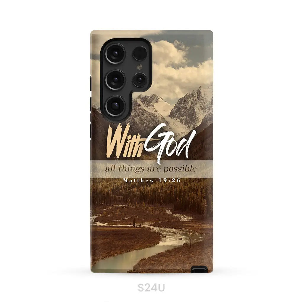 With God all things are possible Matthew 19:26 Bible verse phone case Samsung Galaxy S24 Ultra / Tough Case