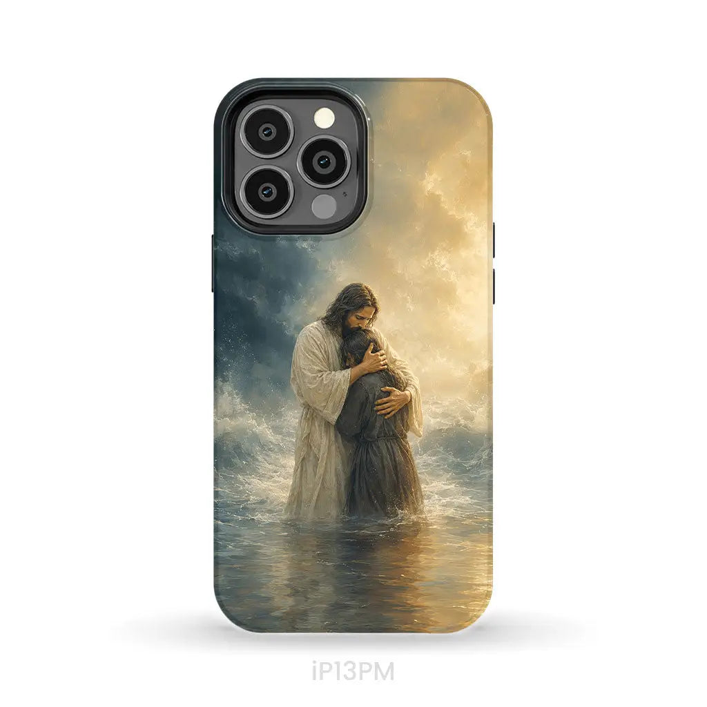 Woman Held by Jesus in the Storm Christian Phone Case iPhone 13 Pro Max / Tough Case