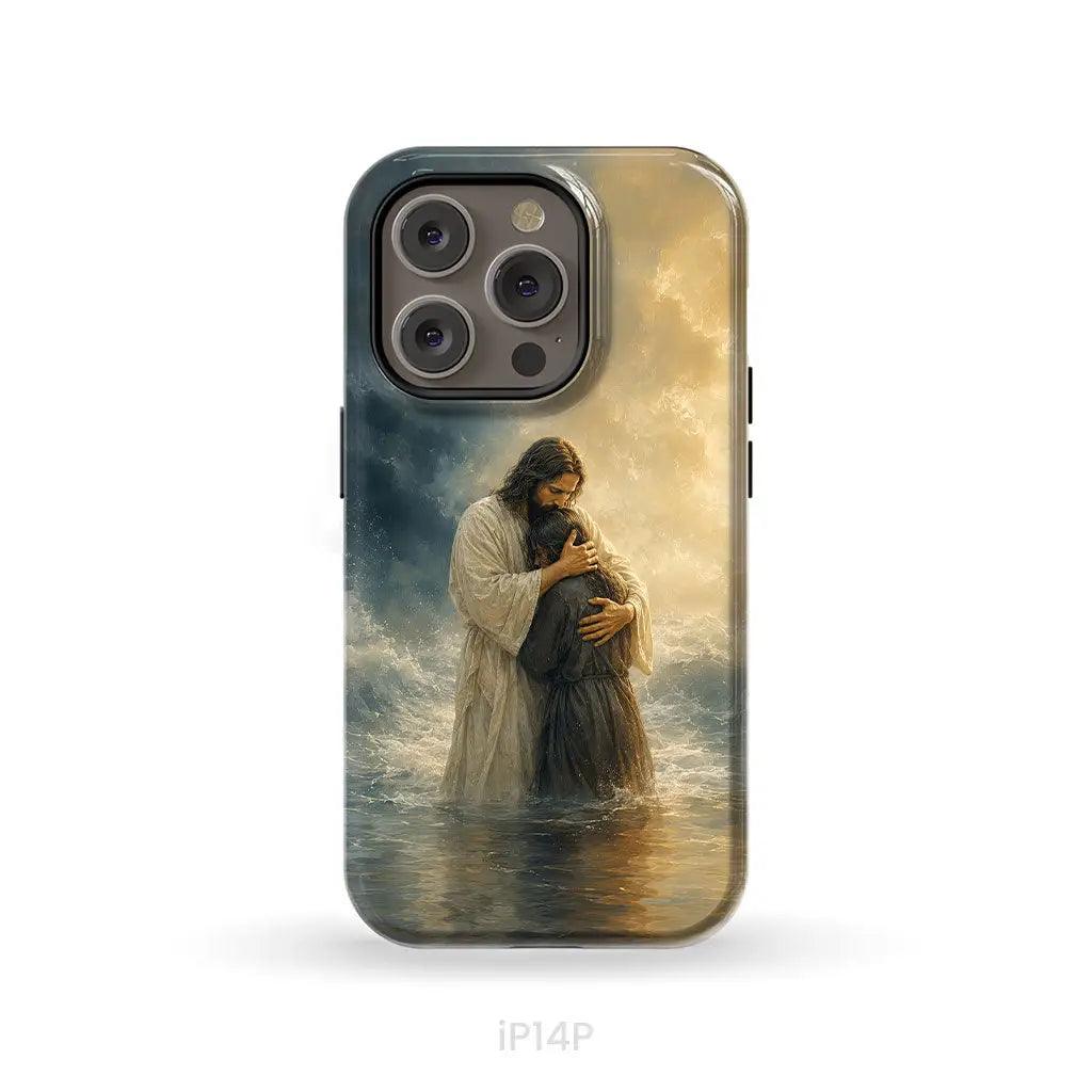 Woman Held by Jesus in the Storm Christian Phone Case iPhone 14 Pro / Tough Case
