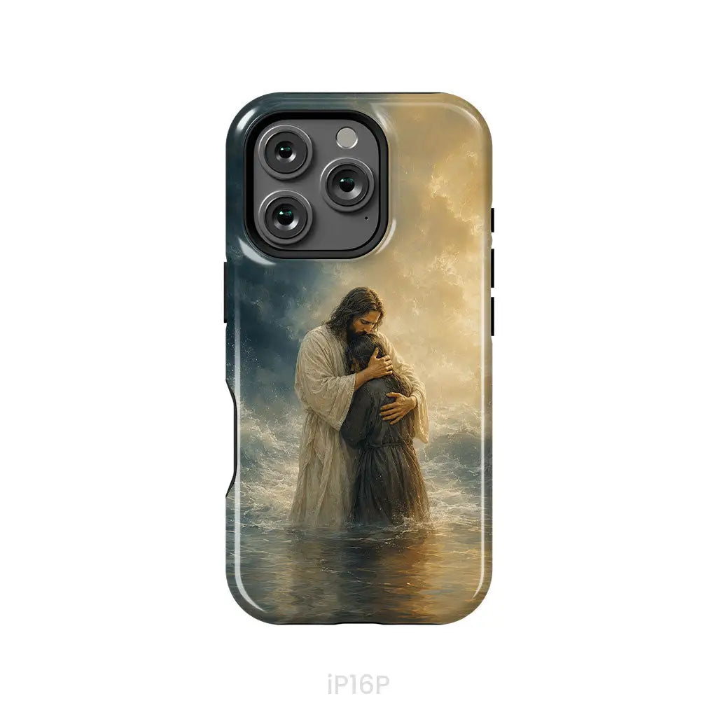 Woman Held by Jesus in the Storm Christian Phone Case iPhone 16 Pro / Tough Case