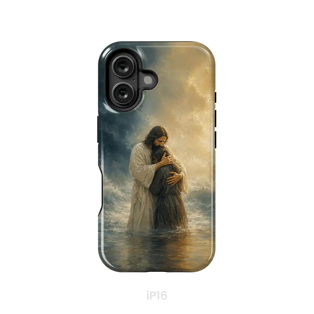 Woman Held by Jesus in the Storm Christian Phone Case iPhone 16 / Tough Case