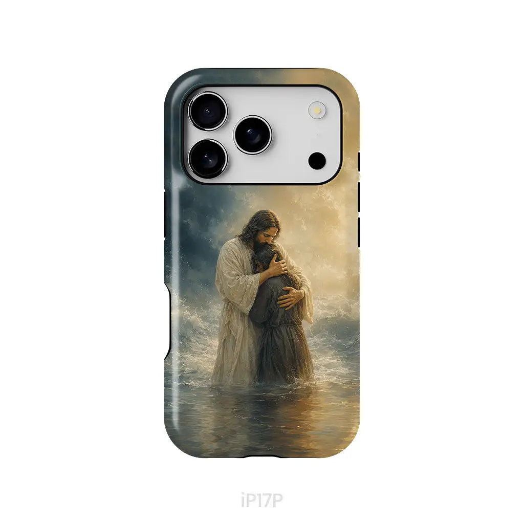 Woman Held by Jesus in the Storm Christian Phone Case iPhone 17 Pro / Tough Case