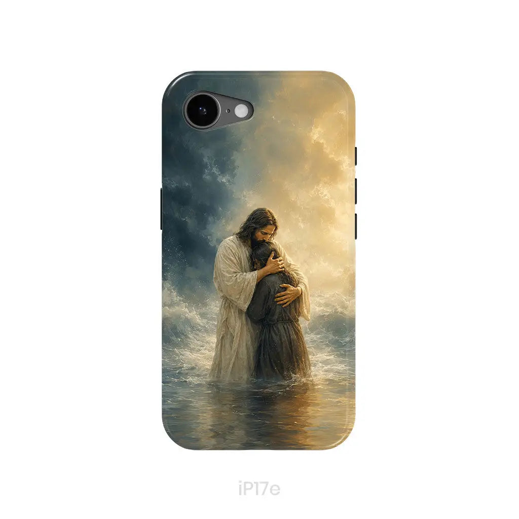 Woman Held by Jesus in the Storm Christian Phone Case iPhone 17e / Tough Case
