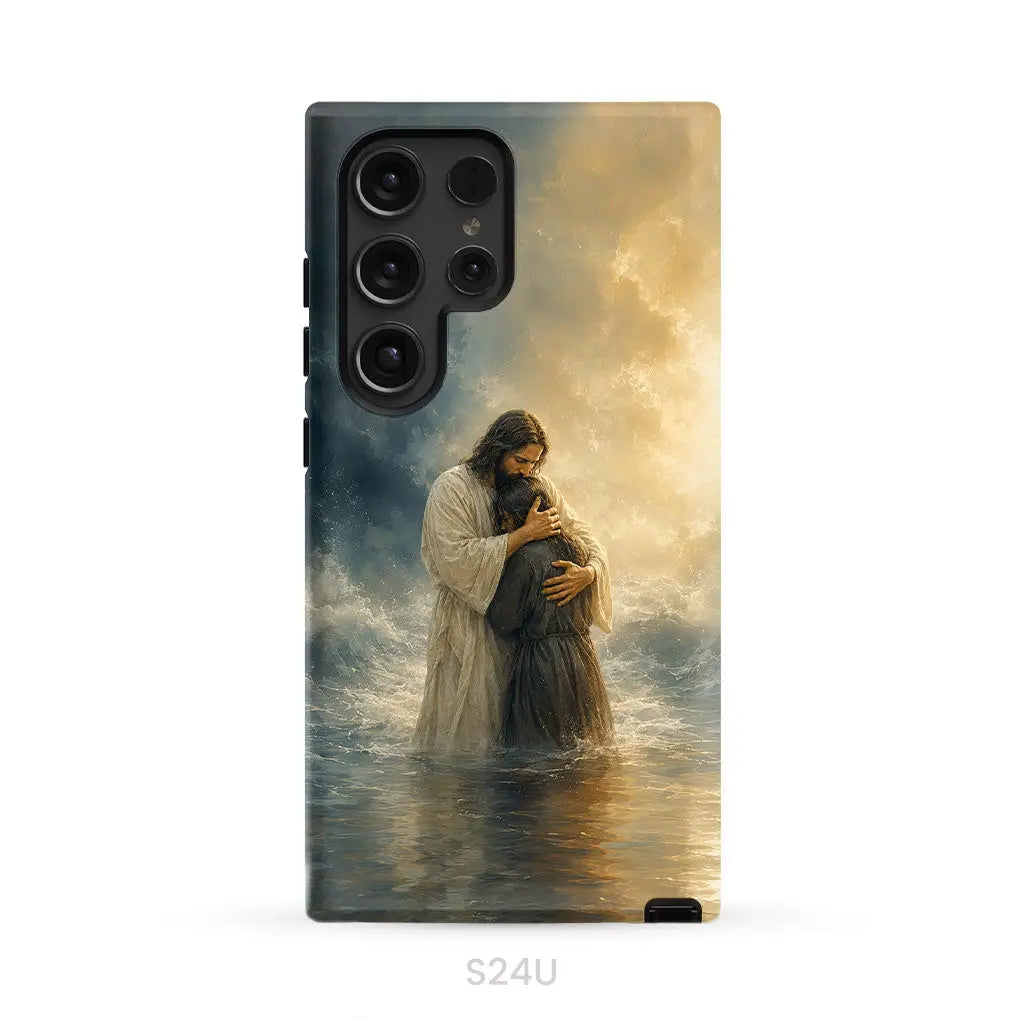 Woman Held by Jesus in the Storm Christian Phone Case Samsung Galaxy S24 Ultra / Tough Case