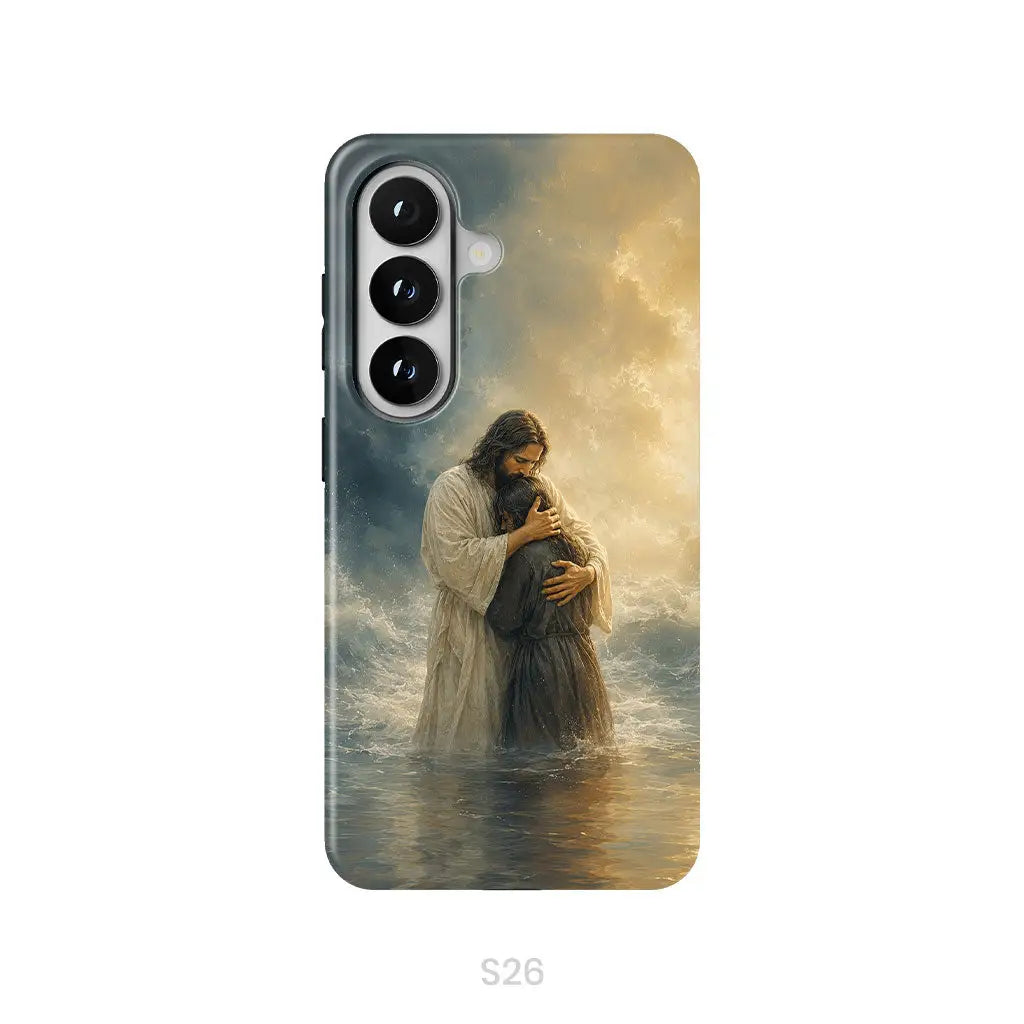 Woman Held by Jesus in the Storm Christian Phone Case Samsung Galaxy S26 / Tough Case