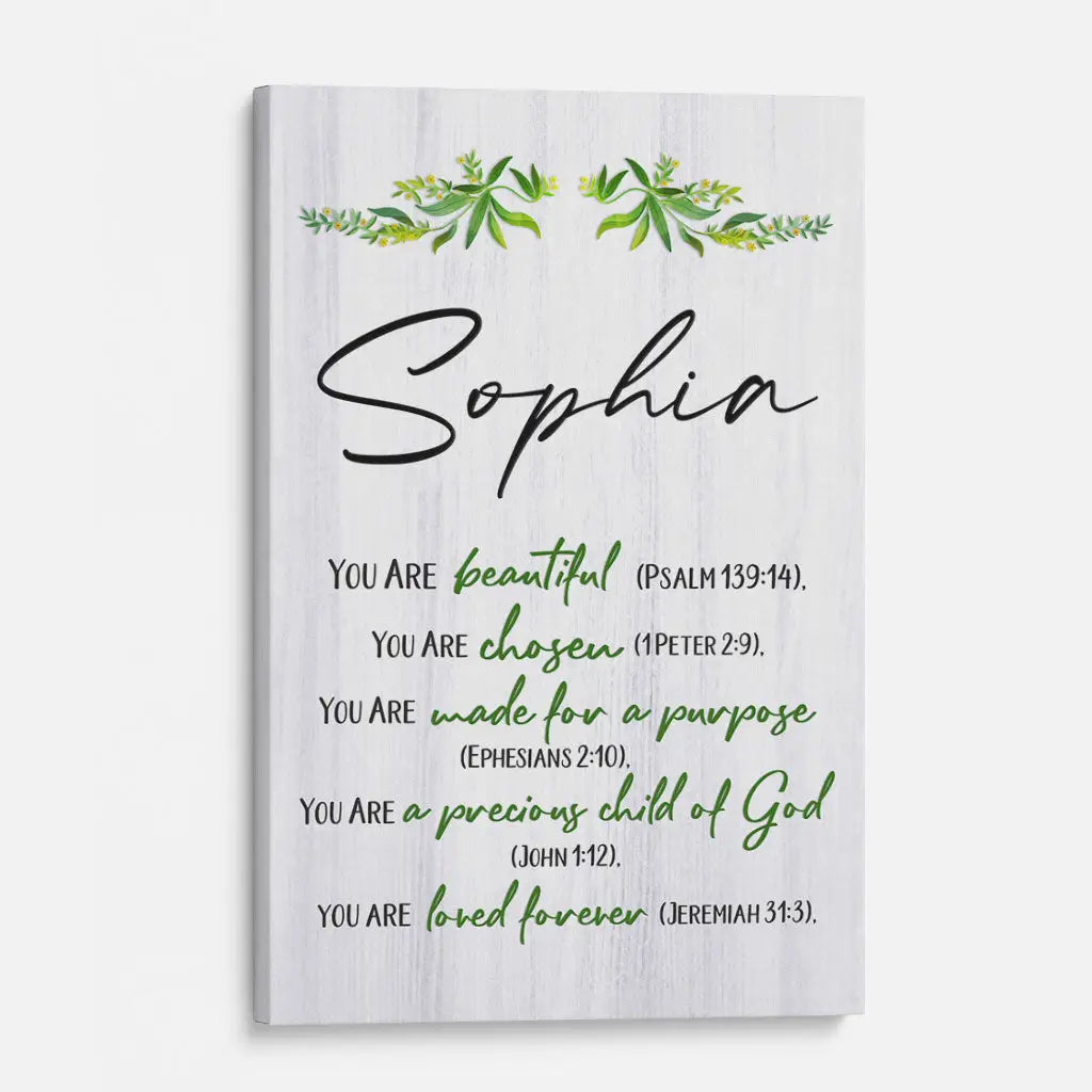 Inspirational Christian wall art: Personalized canvas print reminding you of God’s purpose and love.