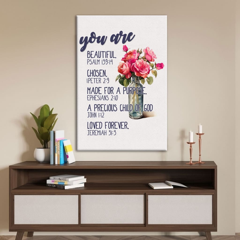 Bible verse wall art with "You Are Who God Says You Are," ideal Christian home decor for inspiration.