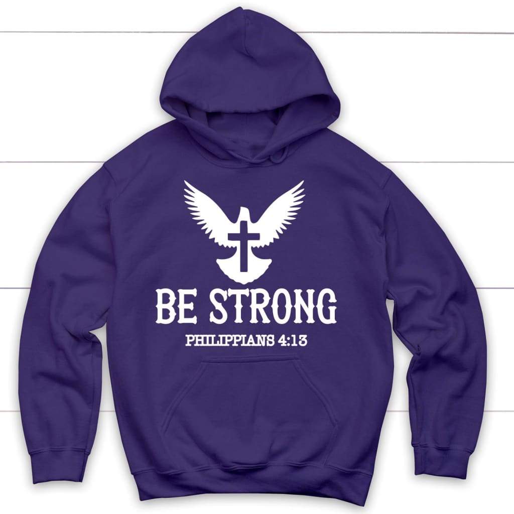 Be strong Philippians 4:13 Bible verse hoodie Purple / S