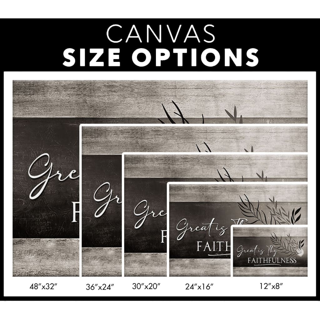 "Great Is Thy Faithfulness" canvas wall art, a beautiful addition to Christian home decor / Size options.