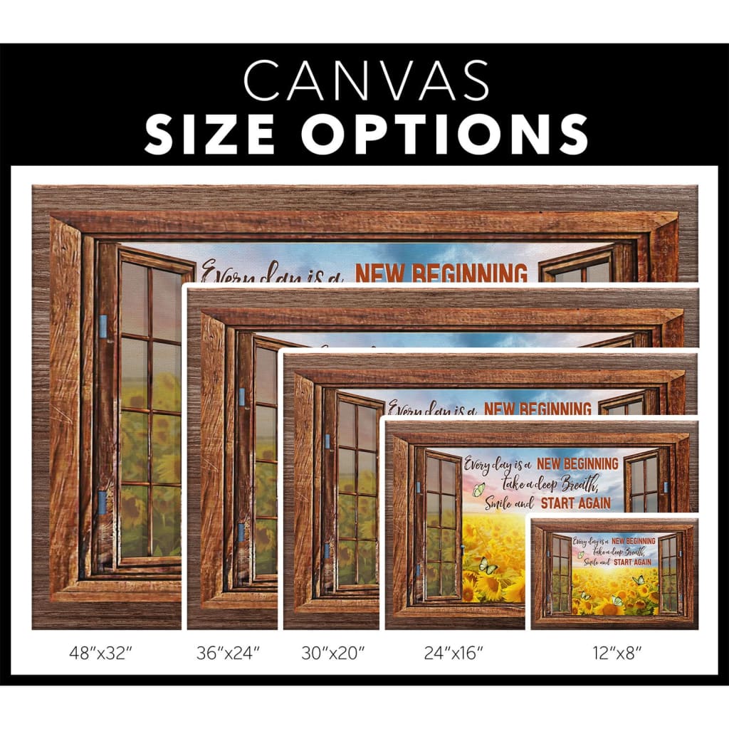 Religious wall art canvas with the message "Every Day Is A New Beginning," great for faith-filled home decor.