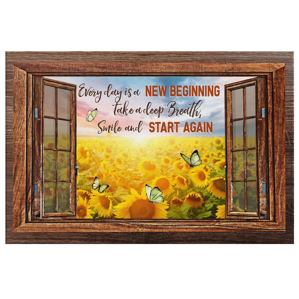 Faith-based wall art with "Every Day Is A New Beginning," perfect religious decor for Christian homes.