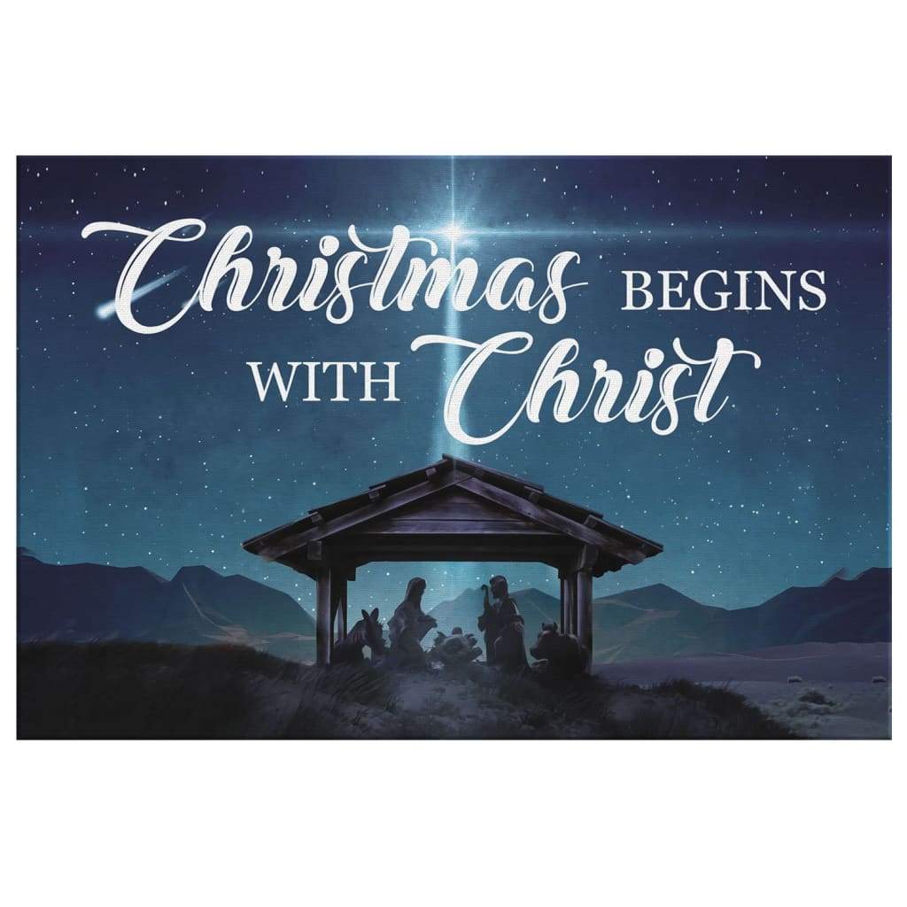 Faith-based Christmas wall art displaying "Christmas Begins With Christ" and Jesus’ birth, great religious holiday gift and decor.