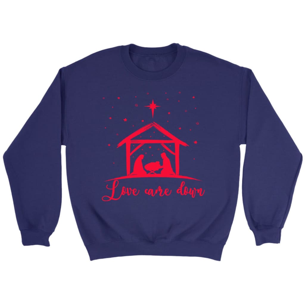 Christian Christmas gifts: Love came down Jesus born sweatshirt Purple / S