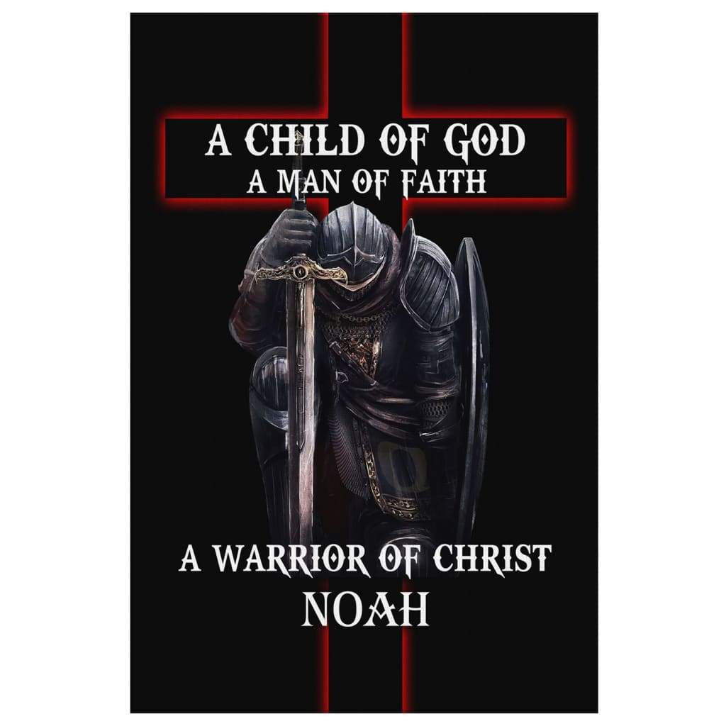 Personalized wall art with "Child of God Man of Faith Warrior of Christ" and custom name, perfect for Christian home décor.