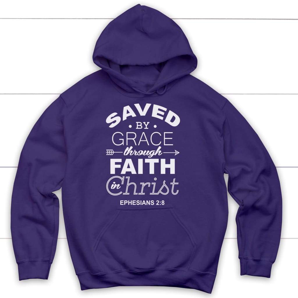 Ephesians 2:8 Saved by grace Bible verse hoodie | Christian apparel Purple / S