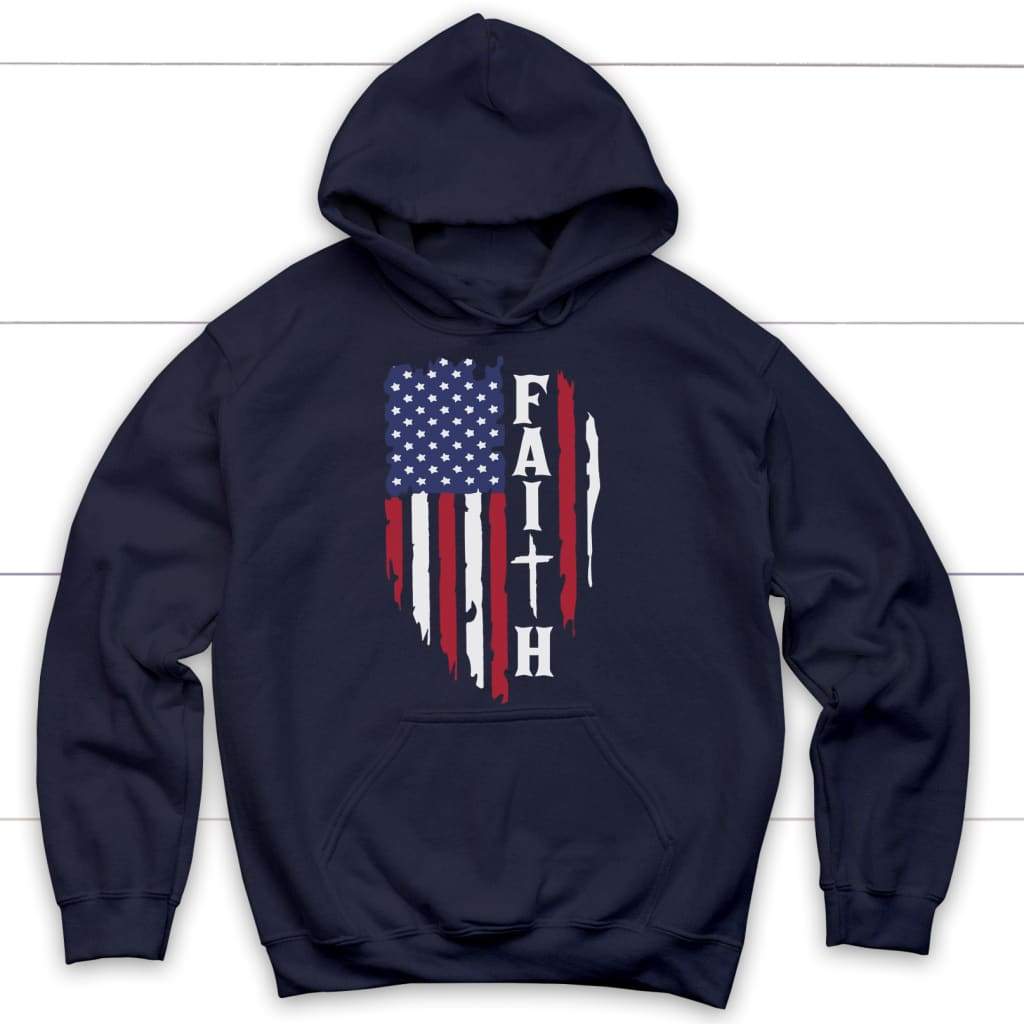 Faith and American flag Christian hoodie | Faith hoodies Navy / S