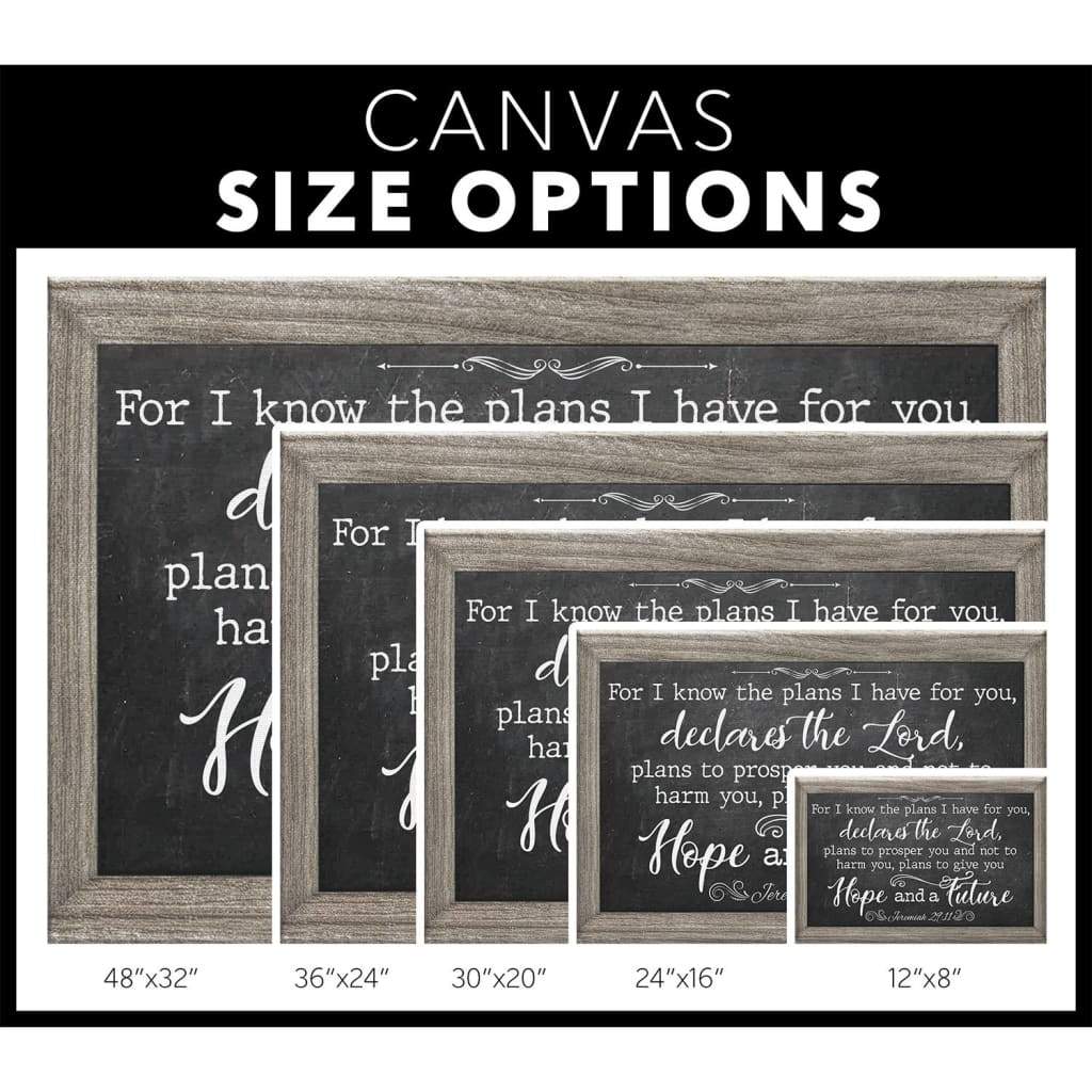 Religious wall art canvas featuring Jeremiah 29:11, "For I Know The Plans I Have For You," perfect for faith-filled home decor.