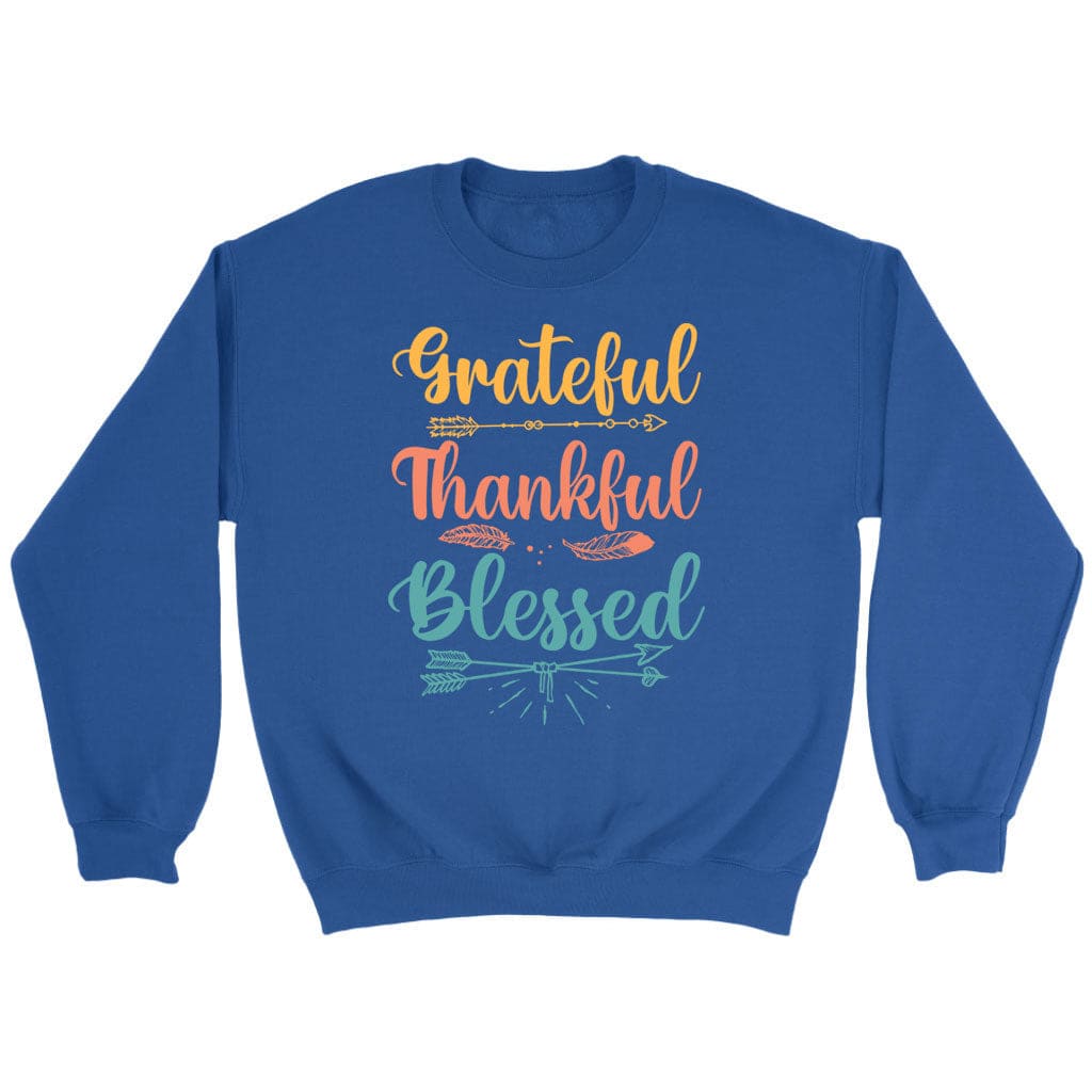 Grateful thankful blessed sweatshirt Christian apparel sweatshirts Royal / S