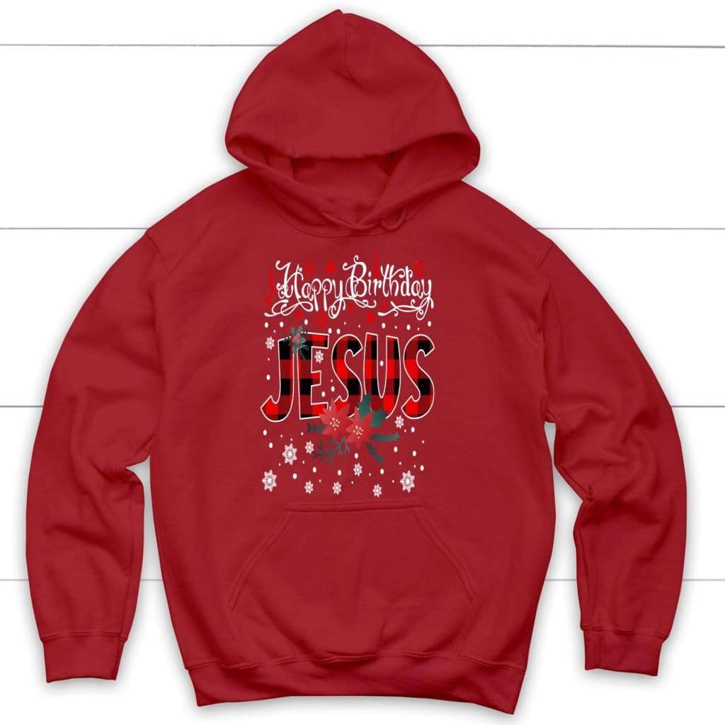 Happy birthday Jesus buffalo plaid Christmas hoodie Christian Christmas gifts Red / S