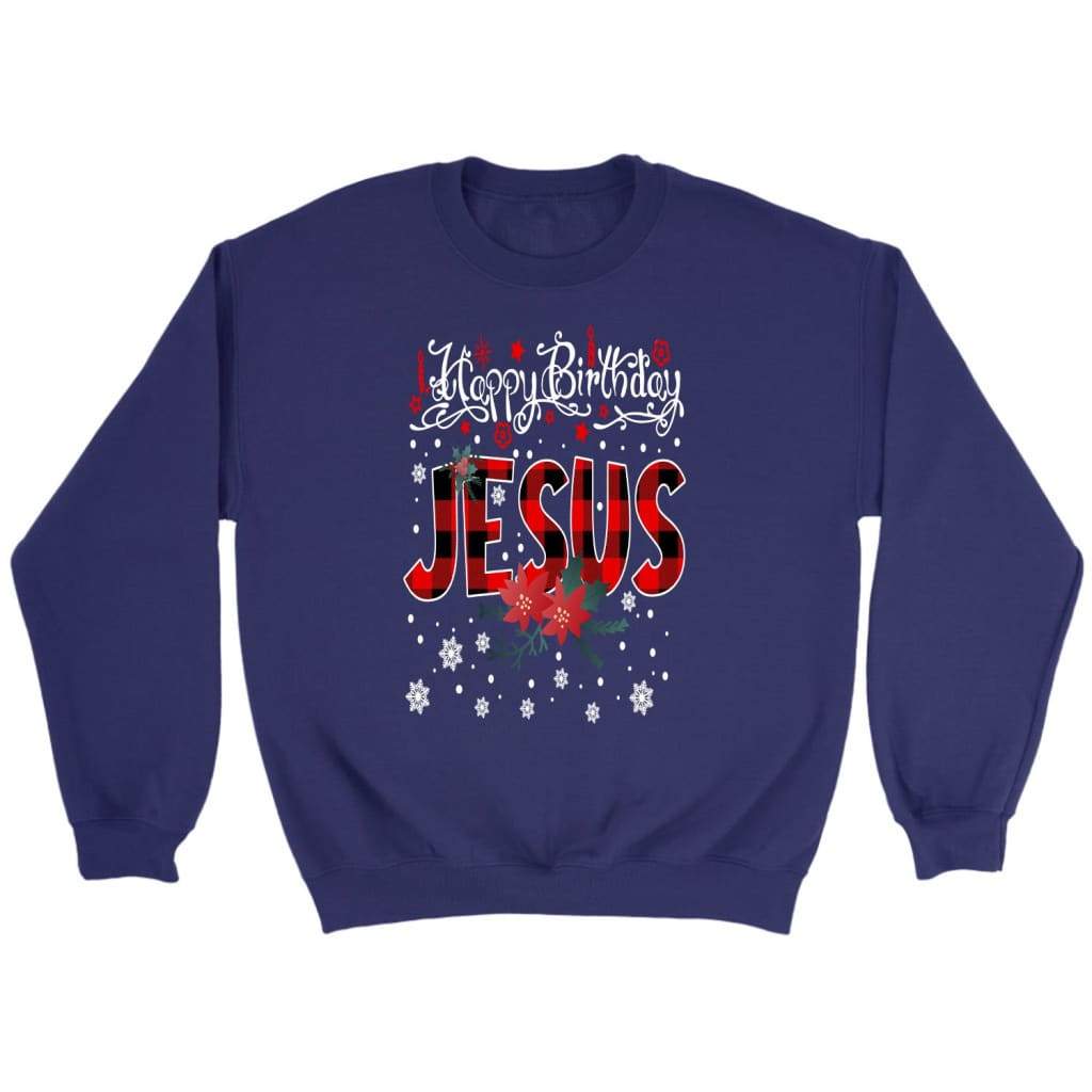 Happy Birthday Jesus Buffalo Plaid Christmas sweatshirt - Christian Christmas gifts Purple / S