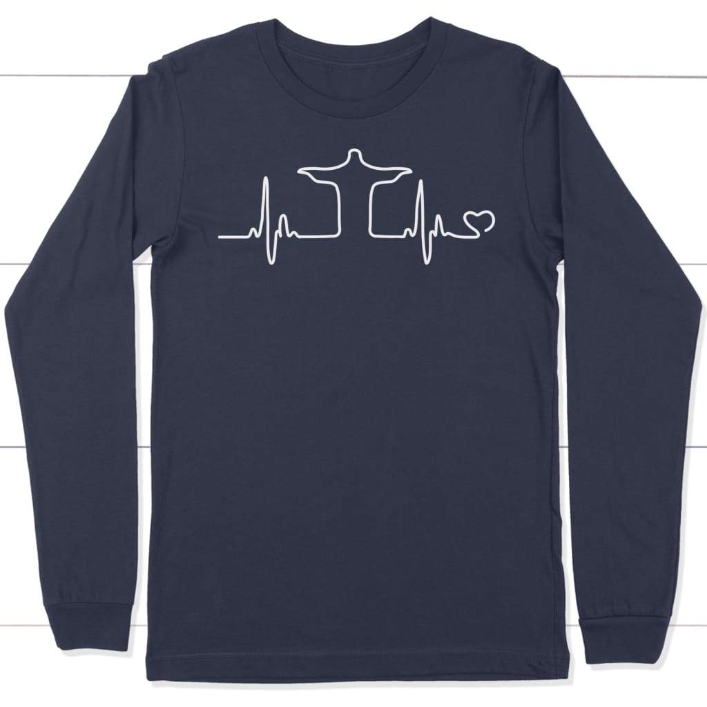 Jesus heartbeat long sleeve t-shirt | Christian apparel Navy / S