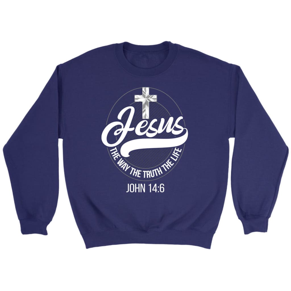 Jesus sweatshirt: Jesus the way the truth the life Christian sweatshirt Purple / S