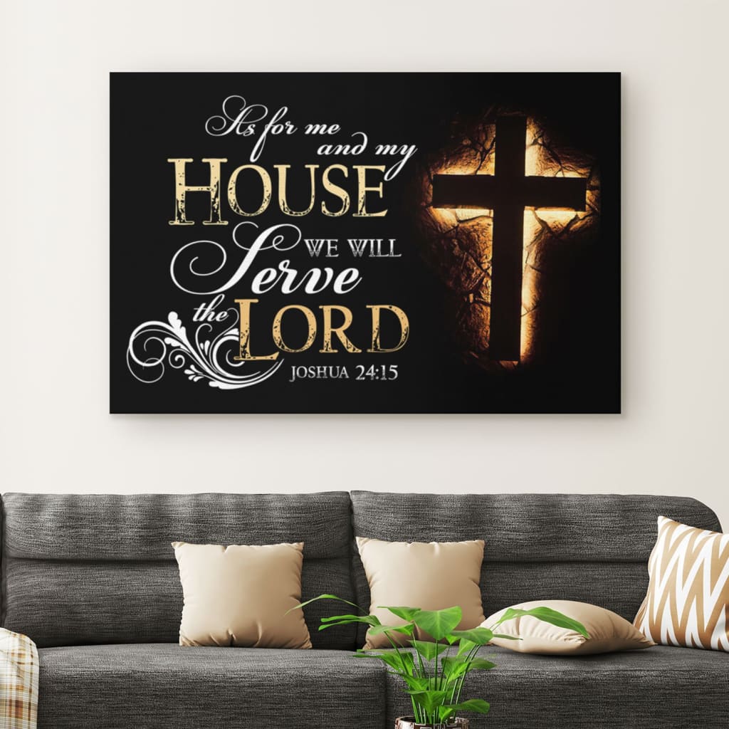 Inspirational wall art with Joshua 24:15 Bible verse, "We Will Serve the Lord," ideal Christian gift for home decor.