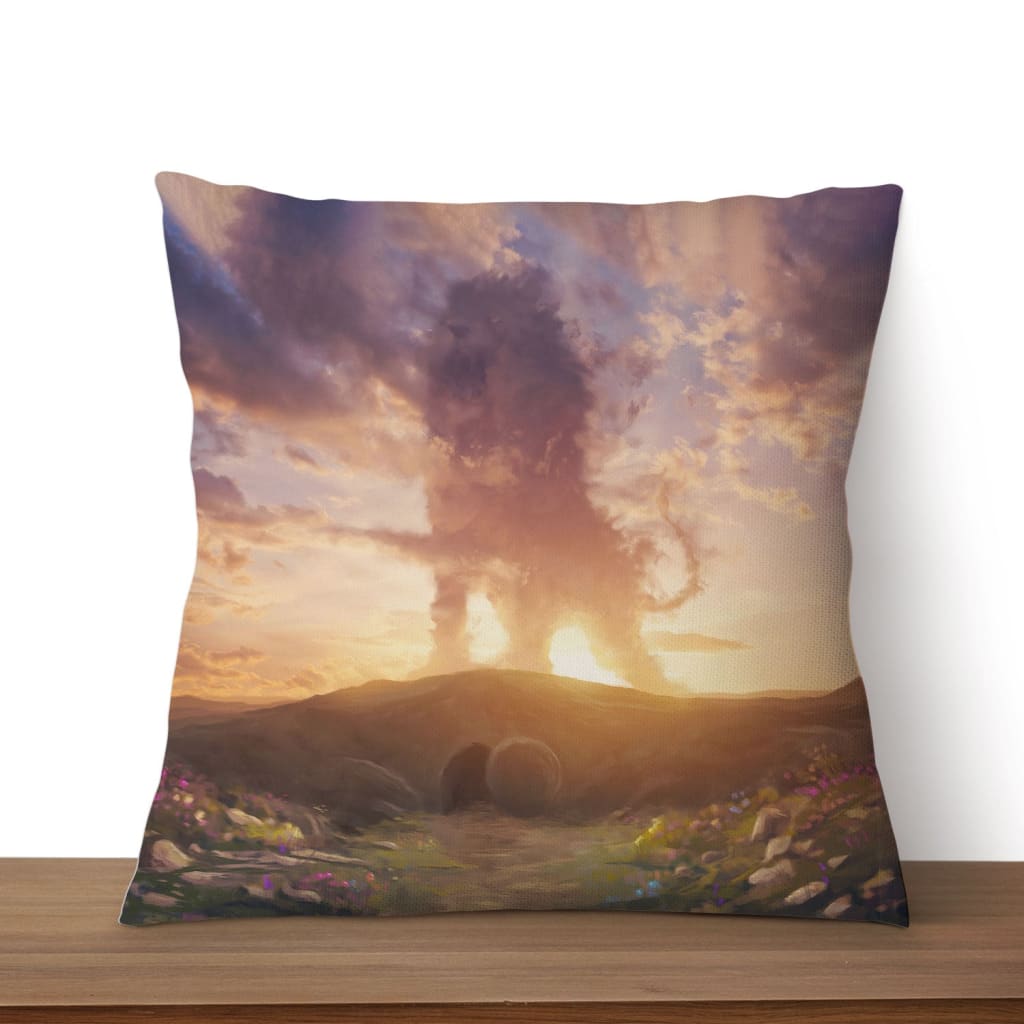 Lion of Judah Above the Empty Tomb He is Risen Pillow Easter Gifts