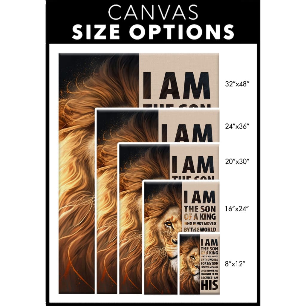 Faith-based wall art with Lion of Judah and "I Am The Son Of A King" message, great religious decor for Christian homes.