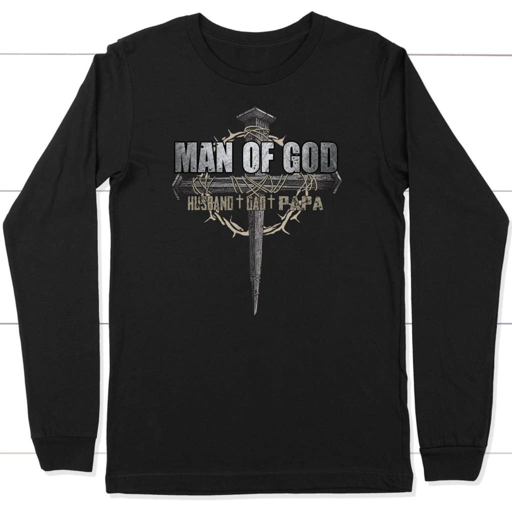 Man of God husband dad papa Christian long sleeve t-shirt Black / S