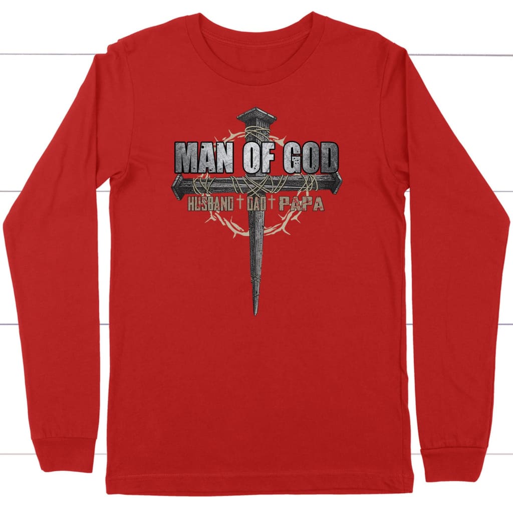 Man of God husband dad papa Christian long sleeve t-shirt Red / S