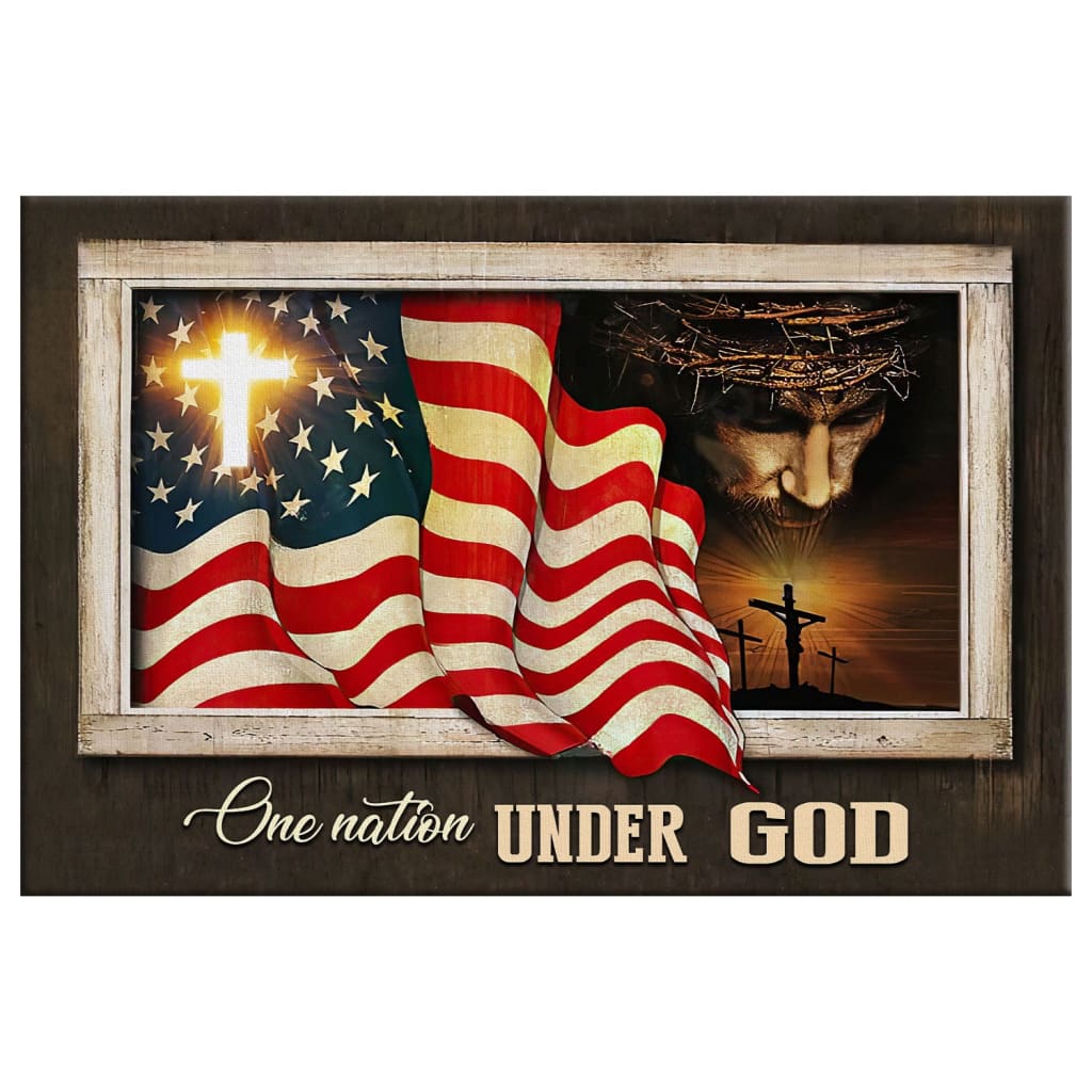 Faith-based "One Nation Under God" canvas print with Jesus Christ, ideal for Christian and patriotic homes.