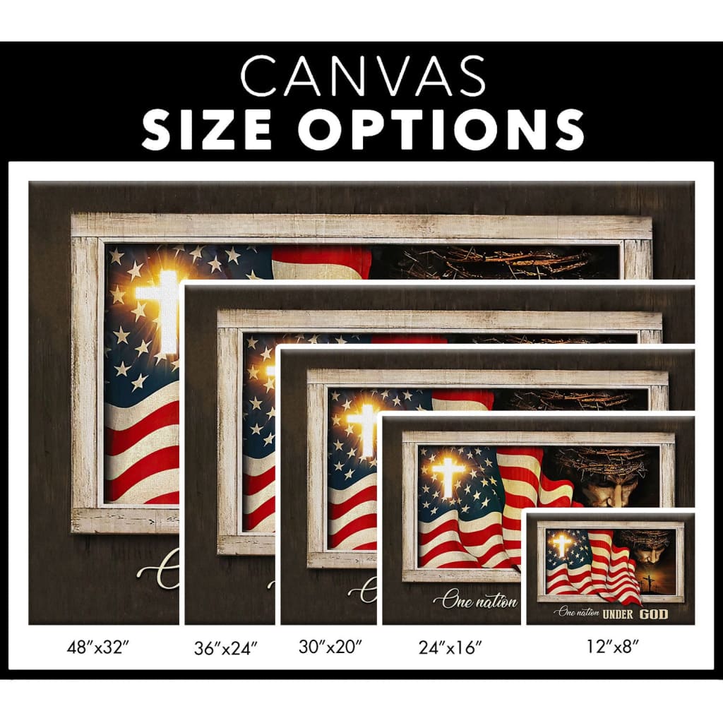 Inspirational "One Nation Under God" wall art canvas with Jesus Christ, a blend of patriotism and faith / size options.