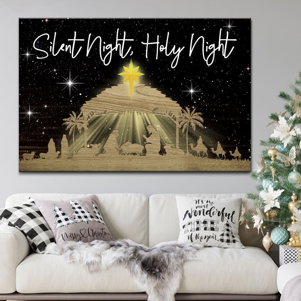 Silent night holy night Jesus born Christmas wall art canvas Christian gifts