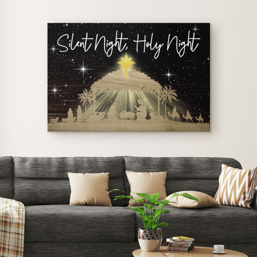Silent night holy night Jesus born Christmas wall art canvas Christian gifts