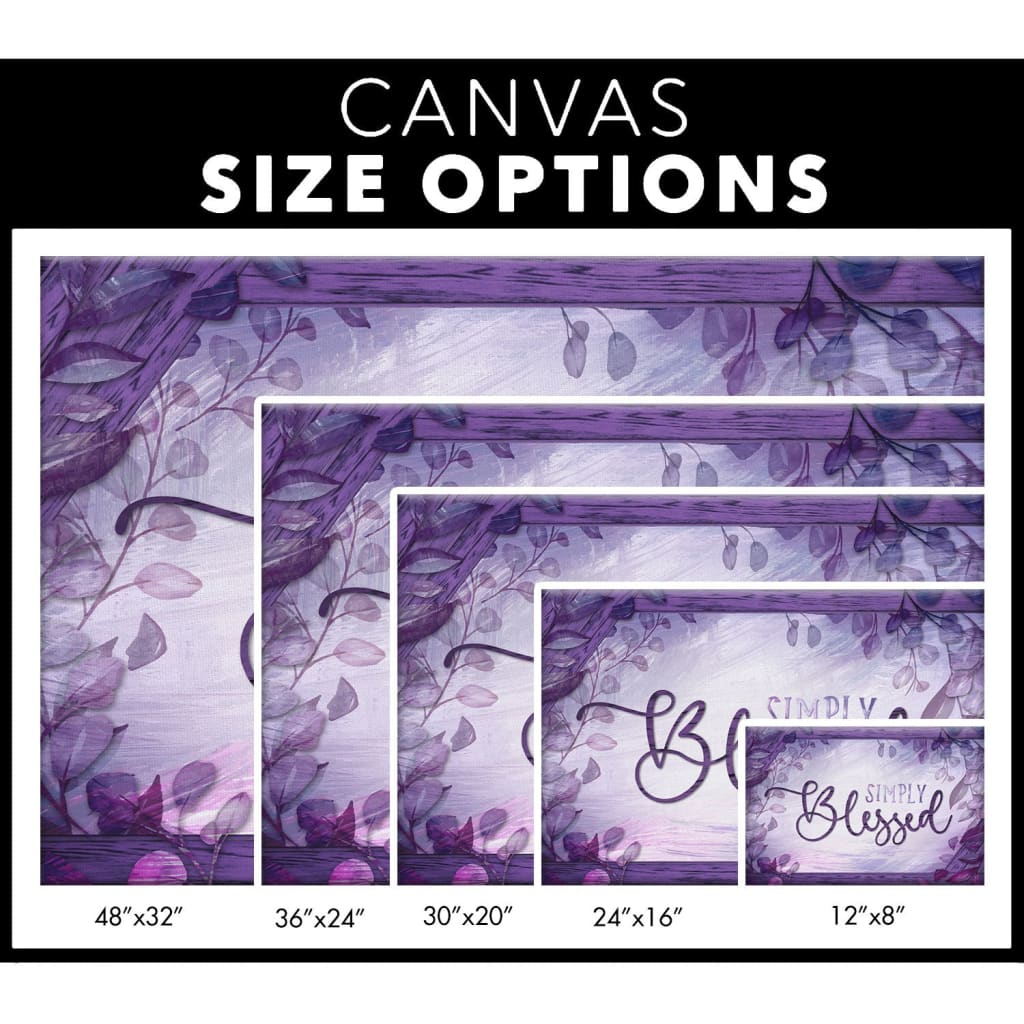 "Simply Blessed" Christian wall art on a purple canvas, perfect for thoughtful gifts and uplifting home decor.