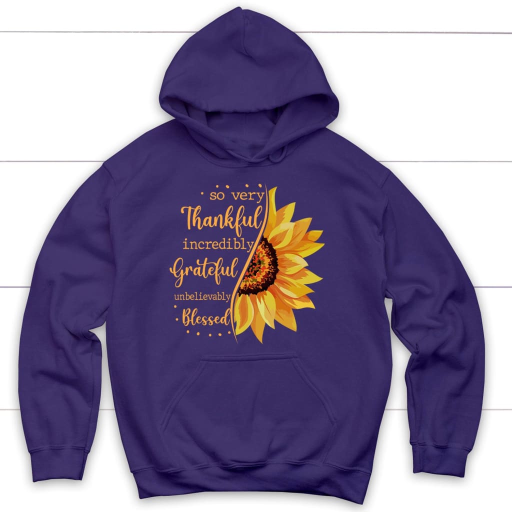 Thankful grateful blessed sunflower Christian hoodie Purple / S