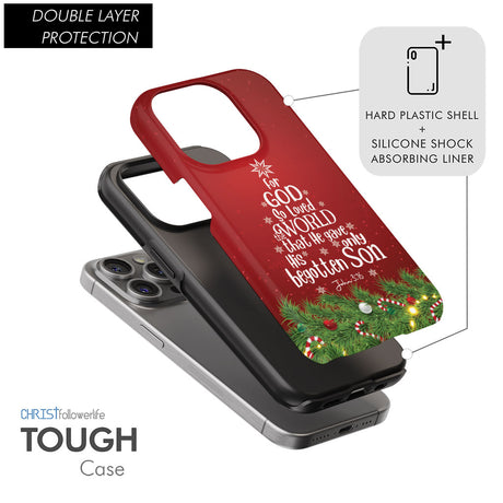 John 3:16 For God So Loved The World – Christmas Tree Christian Phone Case