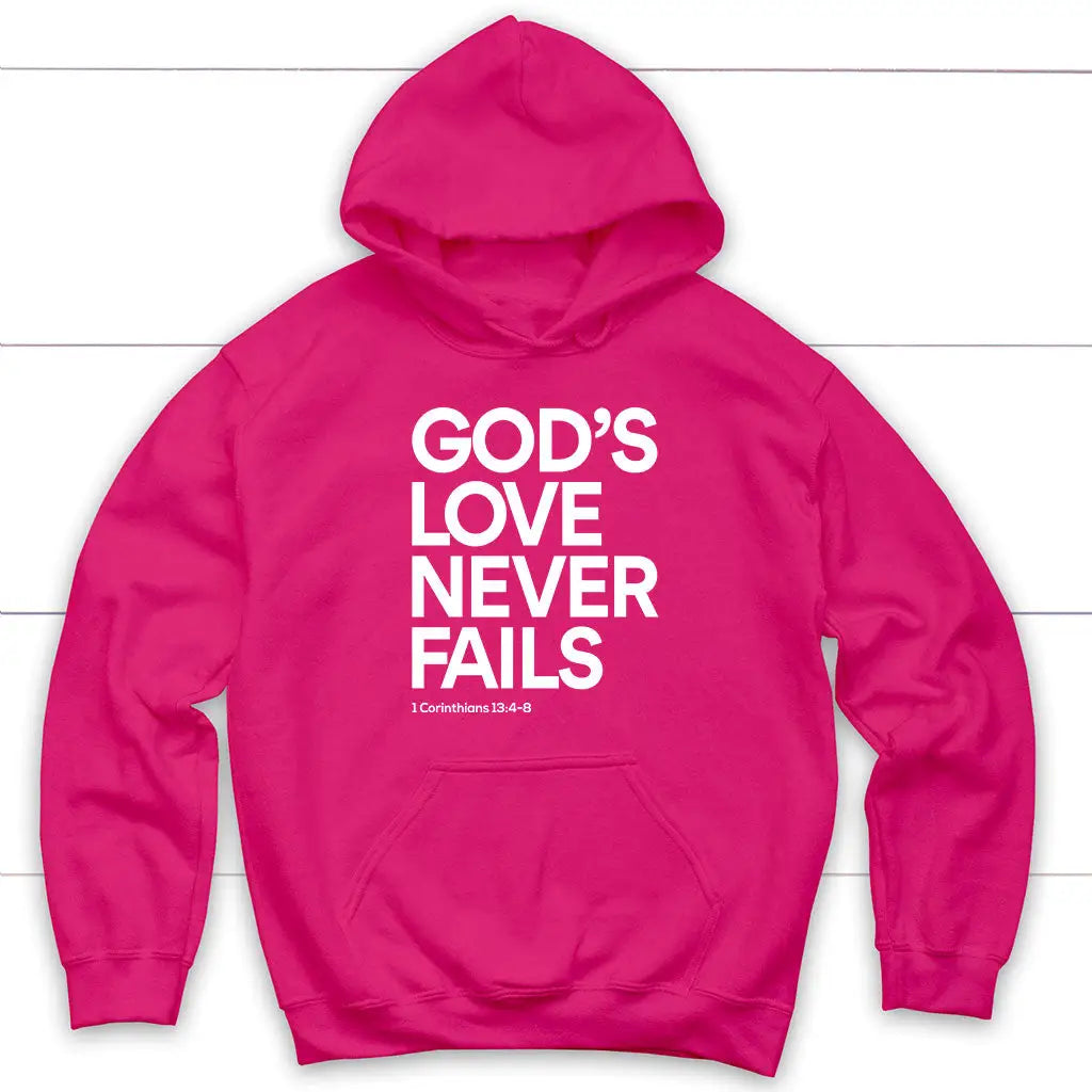 1 Corinthians 13:4-8 God’s Love Never Fails Bible Verse Hoodie Heliconia / S