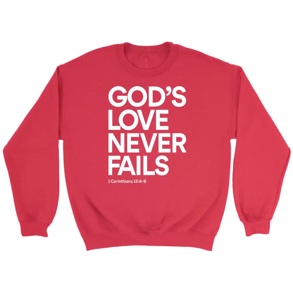 1 Corinthians 13:4-8 God’s Love Never Fails Bible Verse Sweatshirt Red / S