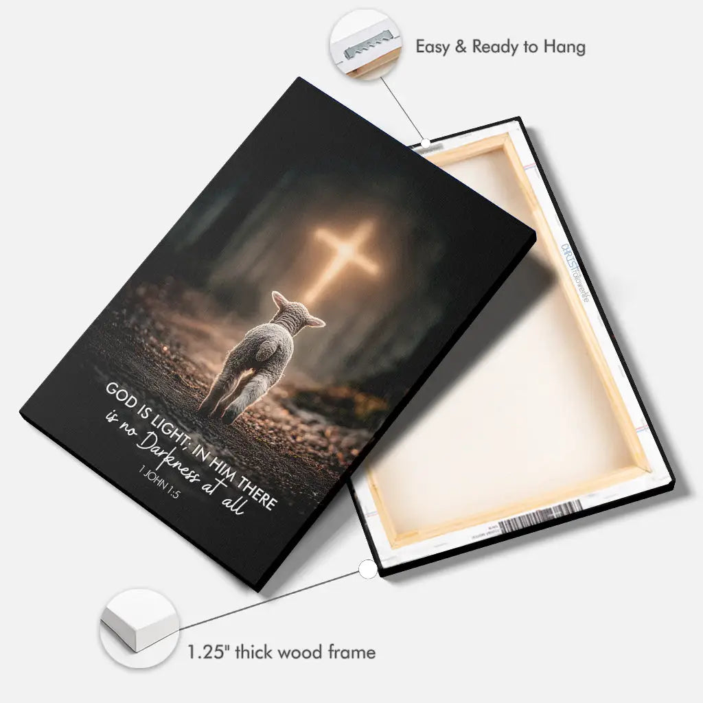 Christian Canvas Wall Art, 1 John 1:5 God is Light Lamb Walking Toward the Cross