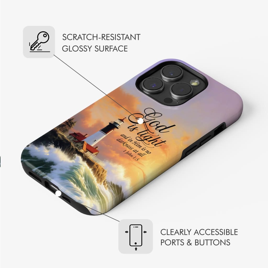 1 John 1:5 God is Light Lighthouse Christian Phone Case