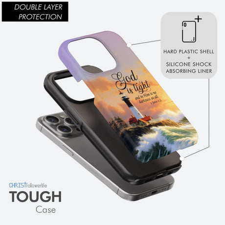 1 John 1:5 God is Light Lighthouse Christian Phone Case