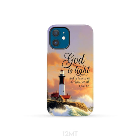1 John 1:5 God is Light Lighthouse Christian Phone Case iPhone 12 Mini / Tough